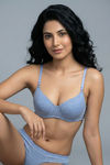 Zivame Bare Melange Padded Wired 3/4th Coverage Tshirt Bra - Blue Melange — thumbnail 4